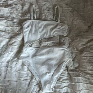 white cutout ribbed one piece swim